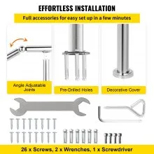 VEVOR 5 Step Railing Stainless Steel Transitional Handrail fit for Level Surface and 1 to 5 Steps Adjustable Stair Railing Indoor Outdoor Step Railings 220lb Capacity W/ Installation Kit Porch DIY