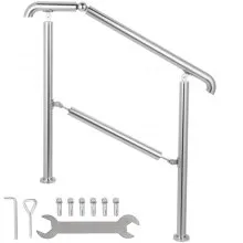VEVOR 5 Step Railing Stainless Steel Transitional Handrail fit for Level Surface and 1 to 5 Steps Adjustable Stair Railing Indoor Outdoor Step Railings 99.8 kg Capacity W/ Installation Kit Porch DIY