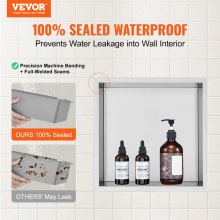 VEVOR 33.02 x 33.02 cm No Tile Shower Niche 304 Stainless Steel, Wall-Inserted Niche Recessed Double Shelves, Sealed Waterproof Rust-Resistant Modern Niche for Shower Bathroom Soap Storage, Silver
