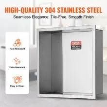 VEVOR 33.02 x 33.02 cm No Tile Shower Niche 304 Stainless Steel, Wall-Inserted Niche Recessed Double Shelves, Sealed Waterproof Rust-Resistant Modern Niche for Shower Bathroom Soap Storage, Silver