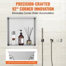 VEVOR 33.02 x 33.02 cm No Tile Shower Niche 304 Stainless Steel, Wall-Inserted Niche Recessed Double Shelves, Sealed Waterproof Rust-Resistant Modern Niche for Shower Bathroom Soap Storage, Silver
