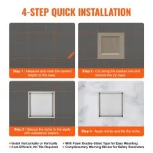 VEVOR 33.02 x 33.02 cm No Tile Shower Niche 304 Stainless Steel, Wall-Inserted Niche Recessed Double Shelves, Sealed Waterproof Rust-Resistant Modern Niche for Shower Bathroom Soap Storage, Silver