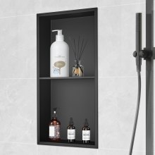VEVOR 13"x25" No Tile Shower Niche 304 Stainless Steel, Wall-Inserted Niche Recessed Double Shelves, Sealed Waterproof Rust-Resistant Easy Cleaning Modern Niche for Shower or Soap Storage Bathroom