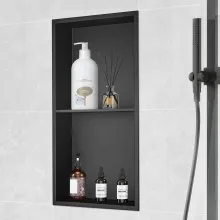 VEVOR 33.02 x 63.5 cm No Tile Shower Niche 304 Stainless Steel, Wall-Inserted Niche Recessed Double Shelves, Sealed Waterproof Rust-Resistant Modern Niche for Shower or Soap Storage Bathroom