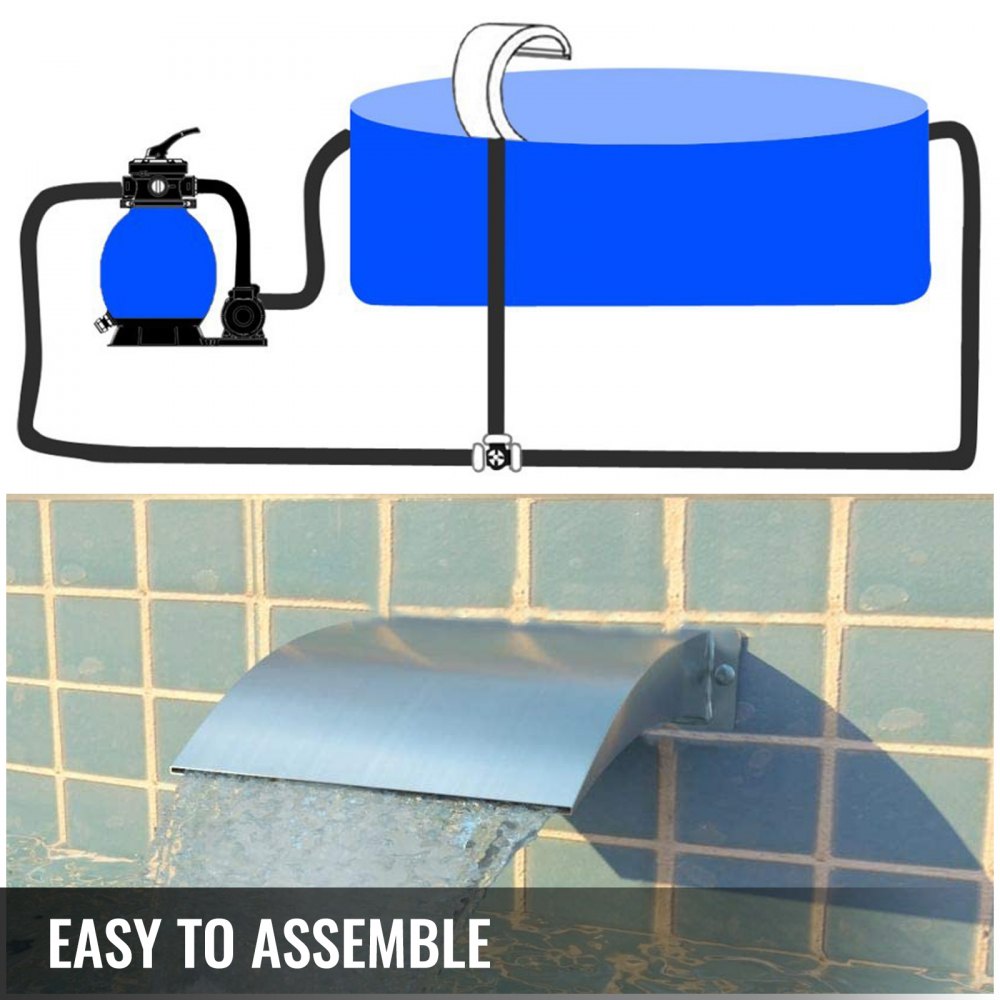 Vevor Stainless Steel Pool Waterfall Fountain 11.8x4.5 Inch Water Wall Pool