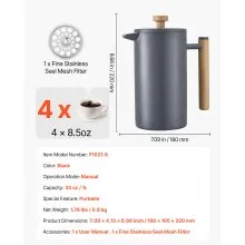 French Press Coffee Maker 34 oz Stainless Steel French Coffee Press Black
