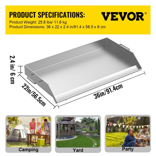 VEVOR Square Grill Plate 36 x22 Inch Stainless Steel Griddle Flat Top Grill Tripple Burner Stove Griddle Flat Top Plate for Outdoor Triple Burner Stove
