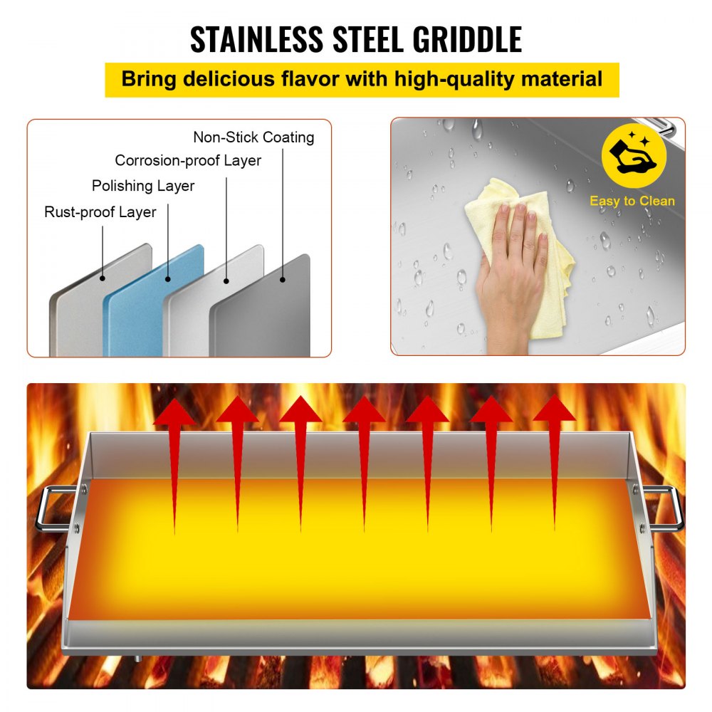 VEVOR 36" x 22" Stainless Steel Comal Griddle Flat Top Grill for outdoor Triple Burner Stove