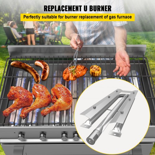 VEVOR Replacement U Burner, Stainless-Steel Grill Burners, 3 Packs BBQ Burners Replacement, Grill Burner Replacement w/ 21.7" Length Barbecue Replacement Parts w/ Evenly Burning for Premium Gas Grills