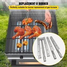 VEVOR BBQ Burners Replacement, Stainless Steel Burner Grill Part Kit, 3 Packs BBQ Burners Replacement, Grill Burner Replacement w/ Air Flap Barbecue Replacement Parts w/ Evenly Burning for Gas Grills