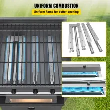 VEVOR BBQ Burners Replacement, Stainless Steel Burner Grill Part Kit, 3 Packs BBQ Burners Replacement, Grill Burner Replacement w/ Air Flap Barbecue Replacement Parts w/ Evenly Burning for Gas Grills