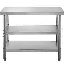 VEVOR kültéri ételkészítő asztal, 48x14x33 rozsdamentes acél asztal, 2 állítható polc alatti grillező asztal, nagy teherbírású konyhai munkaasztal, garázshoz, otthonhoz, raktárhoz és konyhai ezüsthöz