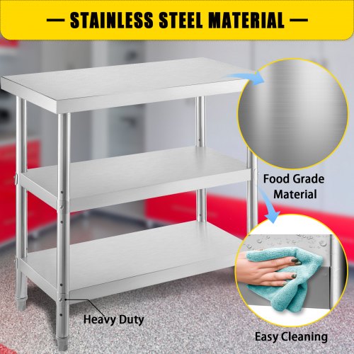 VEVOR Stainless Steel Table, 24 x 24 Inch, Heavy Duty Prep & Work Metal  Workbench with Adjustable Storage Under Shelf and Table Feet, Commercial Equipment  Stand for Hotel, Restaurant and Home Kitchen 