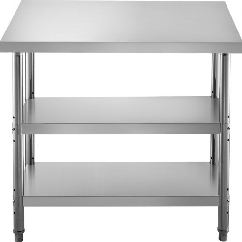 VEVOR Outdoor Food Prep Table, 48x18x33 In Commercial Stainless Steel Table, 2 Adjustable Undershelf BBQ Prep Table, Heavy Duty Kitchen Work Table, for Garage, Home, Warehouse, and Kitchen Silver