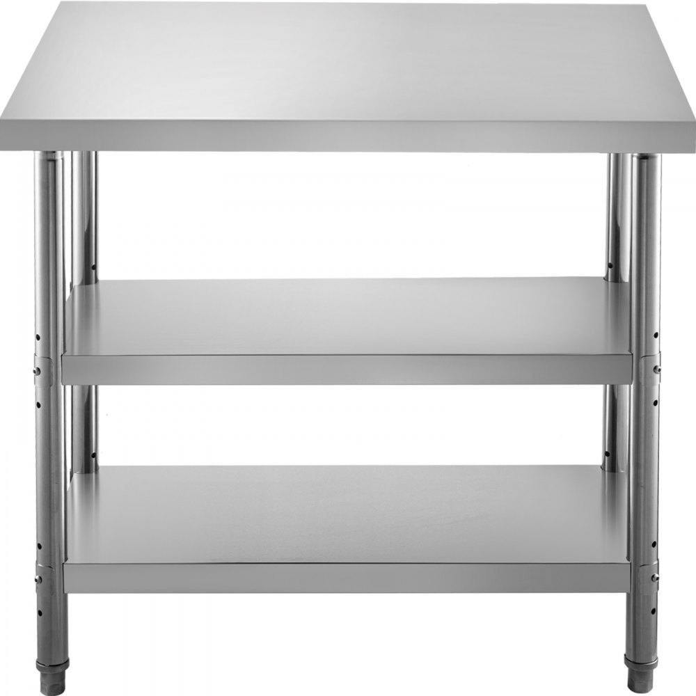 VEVOR Stainless Steel Prep Table 48x18x33 in Commercial Stainless Steel Table 2 Adjustable Undershelf BBQ Prep Table Heavy Duty Kitchen Work Table