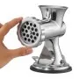 stainless steel VEVOR manual meat grinder with black handle and hand crank.