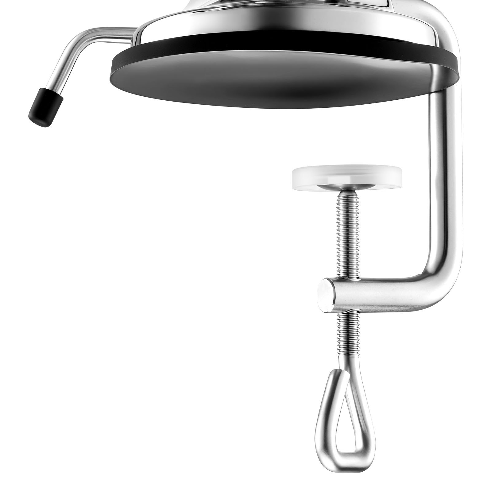 VEVOR manual meat grinder with stainless steel body, hand crank, and table clamp for stability.