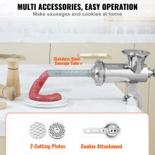 VEVOR Manual Meat Grinder, 304 Stainless Steel Hand Meat Grinder with Steel Table Clamp, Meat Mincer Sausage Maker & 2 Cutting Plates, Cookie Attachment, Sausage Tube for Beef Pepper Mushroom Cookie