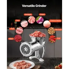 VEVOR Manual Meat Grinder, 304 Stainless Steel Hand Meat Grinder with Steel Table Clamp, Meat Mincer Sausage Maker & 2 Cutting Plates, Cookie Attachment, Sausage Tube for Beef Pepper Mushroom Cookie