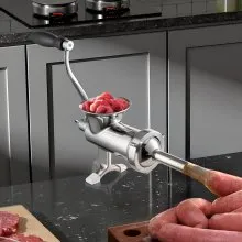 VEVOR Manual Meat Grinder, 304 Stainless Steel Hand Meat Grinder with Steel Table Clamp, Meat Mincer Sausage Maker & 2 Cutting Plates, Cookie Attachment, Sausage Tube for Beef Pepper Mushroom Cookie