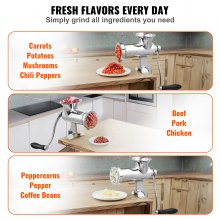 VEVOR Manual Meat Grinder, 304 Stainless Steel Hand Meat Grinder with Steel Table Clamp, Meat Mincer Sausage Maker & 2 Cutting Plates, Cookie Attachment, Sausage Tube for Beef Pepper Mushroom Cookie