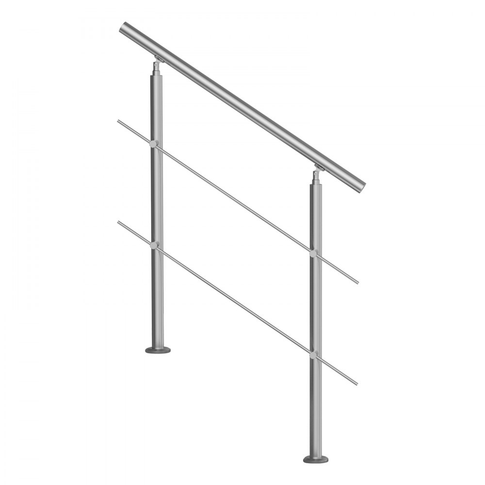 VEVOR Handrails for Outdoor Steps, 100cm Length 2 Crossbars Stair Hand Rail Kit, Transitional Stainless Steel Railings w/ Installation Kit, Double-column Staircase Handrails for Seniors,Porch & Deck