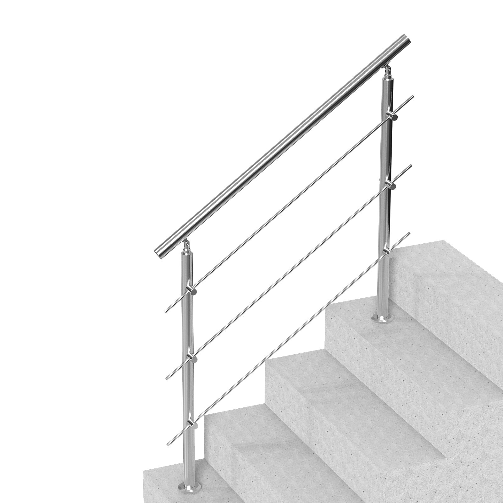 VEVOR Handrails for Outdoor Steps, 120cm Length 3 Crossbars Stair Hand Rail Kit, Transitional Stainless Steel Railings w/ Installation Kit, Double-column Staircase Handrails for Seniors,Porch & Deck