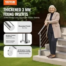 VEVOR 59in Handrails for Outdoor Steps 5 Crossbars Staircase for Porch Deck