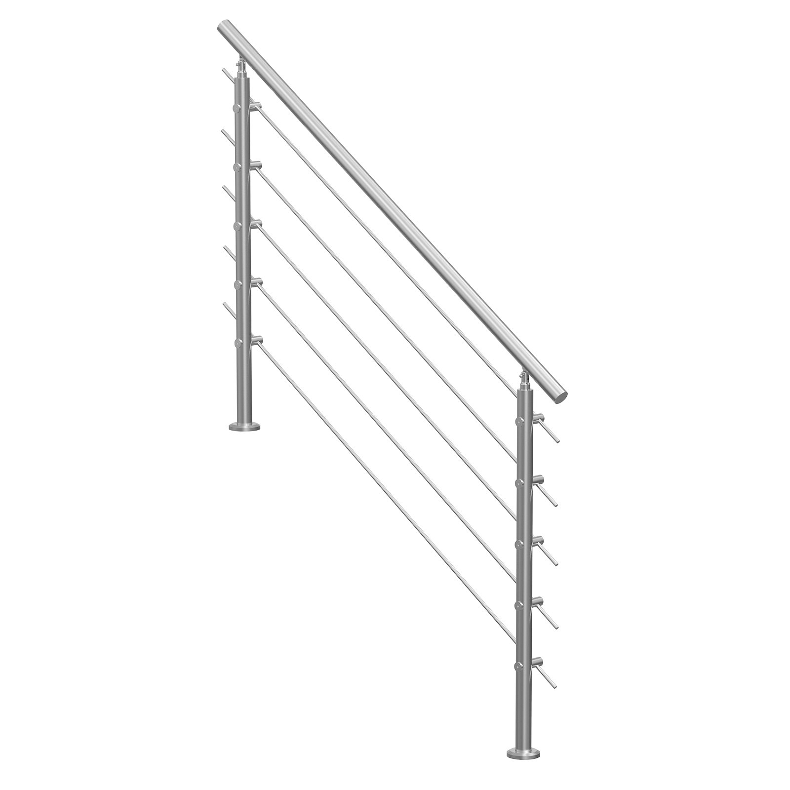 VEVOR Handrails for Outdoor Steps, 59 in Length 5 Crossbars Stair Hand Rail Kit, Transitional Stainless Steel Railings w/ Installation Kit, Double-column Staircase Handrails for Seniors,Porch & Deck