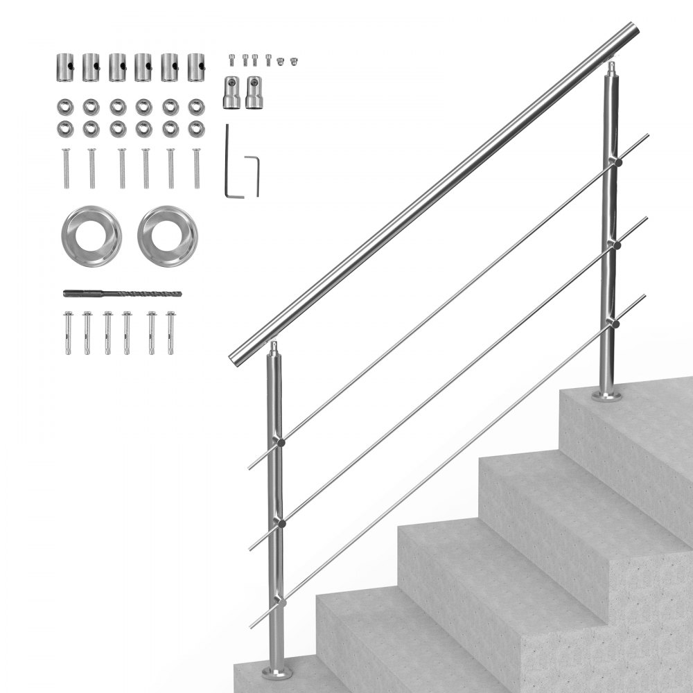 VEVOR 59in Handrails for Outdoor Steps 3 Crossbars Staircase for Porch Deck