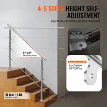 VEVOR 149.9 cm Handrails for Outdoor Steps 3 Crossbars Staircase for Porch Deck