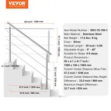 VEVOR 149.9 cm Handrails for Outdoor Steps 3 Crossbars Staircase for Porch Deck