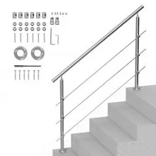 VEVOR 149.9 cm Handrails for Outdoor Steps 3 Crossbars Staircase for Porch Deck