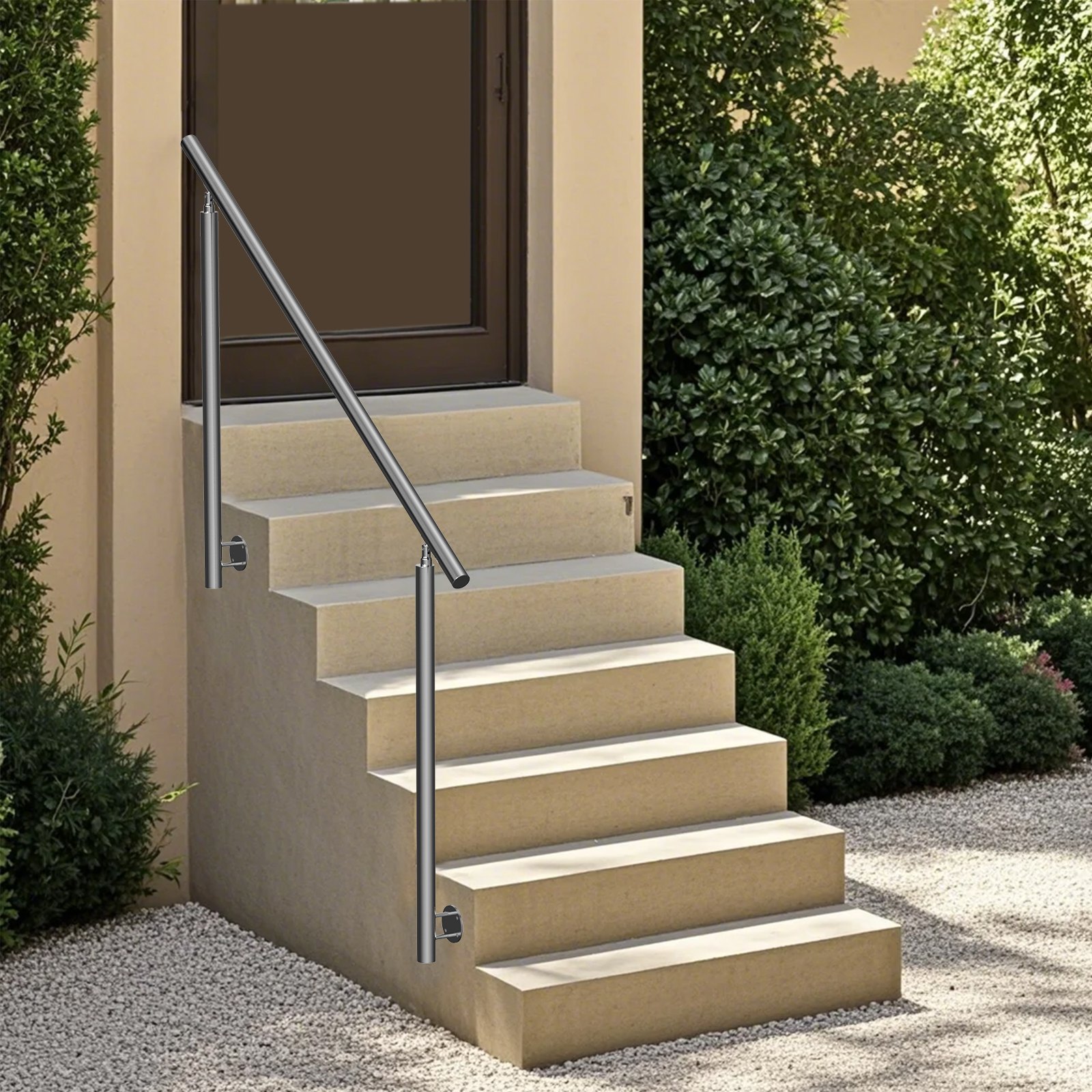 VEVOR Handrails for Outdoor Steps, 150cm Length Stair Rail Kit, Transitional Stainless Steel Railings with Installation Kit,Double-column Staircase Handrails for Seniors,Porch&Deck, Side-mount