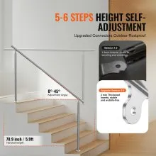 VEVOR Handrails for Outdoor Steps, 70.9 in/ 180cm Length Stair Hand Rail Kit, Transitional Stainless Steel Railings with Installation Kit, Double-column Staircase Handrails for Seniors,Porch & Deck