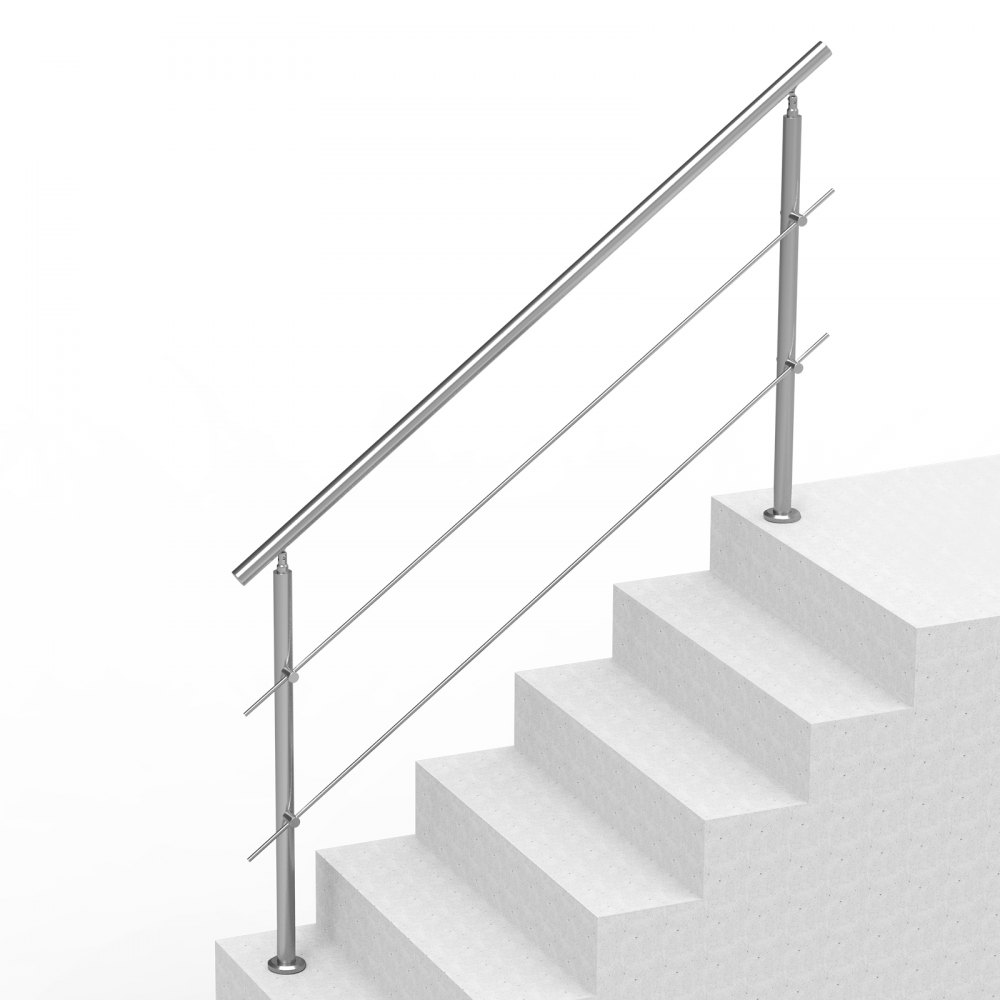 VEVOR Handrails for Outdoor Steps, 70.9in Length 2 Crossbars Stair Hand Rail Kit, Transitional Stainless Steel Railings w/ Installation Kit, Double-column Staircase Handrails for Seniors,Porch & Deck