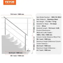 VEVOR 70.9in Handrails for Outdoor Steps 2 Crossbars Staircase for Porch Deck