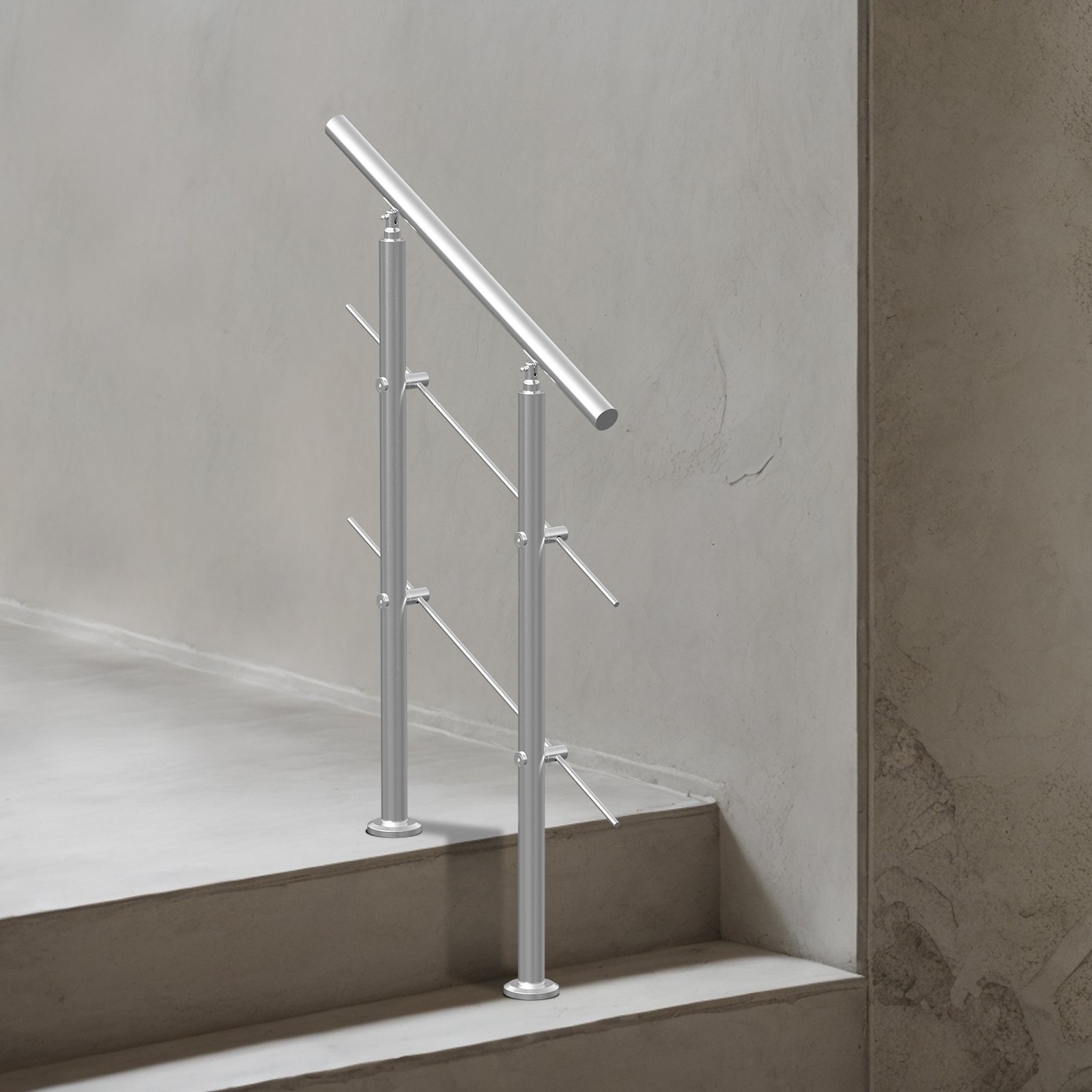 VEVOR Handrails for Outdoor Steps, 80cm Length 2 Crossbars Stair Hand Rail Kit, Transitional Stainless Steel Railings w/ Installation Kit, Double-column Staircase Handrails for Seniors,Porch & Deck