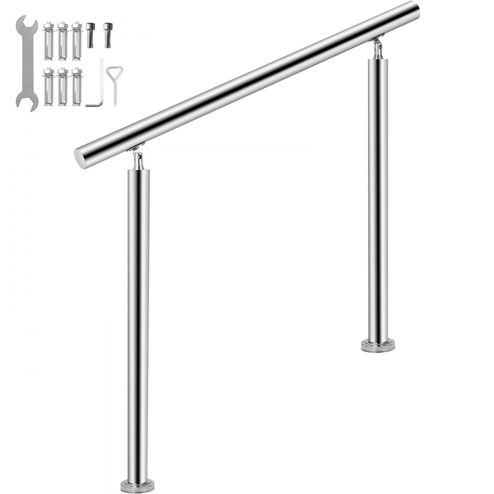 VEVOR Stainless Steel Handrail 220LBS Load Handrail for Outdoor Steps 39x34" Outdoor Stair Railing Silver Stair Handrail Transitional Range from 60 to 130° Stair Rail Fits 2-3 Steps with Screw Kit