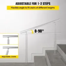 VEVOR Stainless Steel Handrail 551LBS Load Handrail for Outdoor Steps 32x34" Outdoor Stair Railing Silver Stair Handrail Transitional Range from 0 to 90° Stair Rail Fits 1-2 Steps with Screw Kit