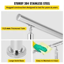 VEVOR Stainless Steel Handrail 551LBS Load Handrail for Outdoor Steps 32x34" Outdoor Stair Railing Silver Stair Handrail Transitional Range from 0 to 90° Stair Rail Fits 1-2 Steps with Screw Kit