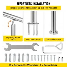 VEVOR Stainless Steel Handrail 551LBS Load Handrail for Outdoor Steps 32x34" Outdoor Stair Railing Silver Stair Handrail Transitional Range from 0 to 90° Stair Rail Fits 1-2 Steps with Screw Kit