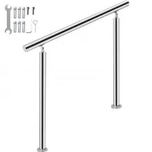 VEVOR Stainless Steel Handrail 551LBS Load Handrail for Outdoor Steps 32x34" Outdoor Stair Railing Silver Stair Handrail Transitional Range from 0 to 90° Stair Rail Fits 1-2 Steps with Screw Kit