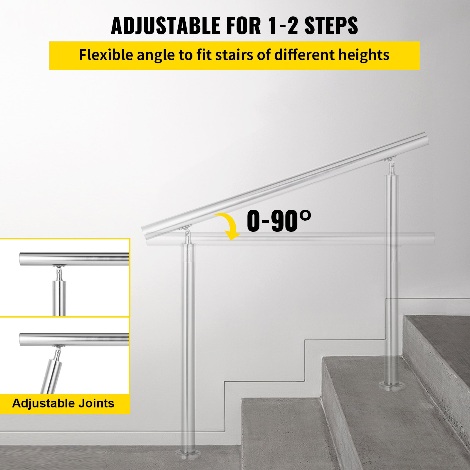 VEVOR Handrail for Outdoor Steps Stainless Steel Handrail Fits 1 to 2 Steps