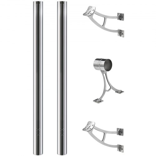 VEVOR 2''OD Bar Foot Rail Kit 5FT Length Solid Bar Mount Foot Rail Kit, Brushed Stainless Steel Tubing, Bar Foot Rail Tubing Kit for Wall, Bar Foot Rest w/2 Wall Mount Brackets and 2 Flat End Caps