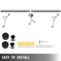 VEVOR 6FT Length Bar Foot Rail Kit，2''OD Solid Mount Brushed Stainless Steel Rail Tubing Kit, for Floor &Wall,Bar Foot Rest with 2 Combination Brackets &2 Flat End Caps