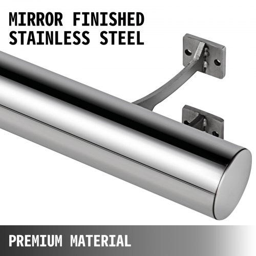 VEVOR 6FT Length Bar Foot Rail Kit,2''OD Solid Brushed Stainless Steel Rail Tubing Kit, for Wall Bar Foot Rest with 2 Wall Mount Brackets and 2 Flat End Caps