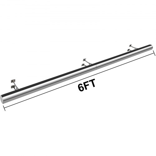 VEVOR 6FT Length Bar Foot Rail Kit,2''OD Solid Brushed Stainless Steel Rail Tubing Kit, for Wall Bar Foot Rest with 2 Wall Mount Brackets and 2 Flat End Caps