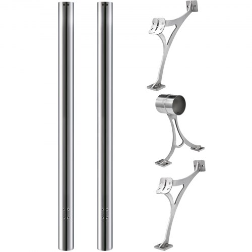 VEVOR 2''OD Bar Foot Rail Kit 8FT Length Solid Bar Mount Foot Rail Kit,Brushed Stainless Steel Tubing Bar Foot Rail Tubing Kit for Floor &Wall,Bar Foot Rest w/2 Combination Brackets &2 Flat End Caps