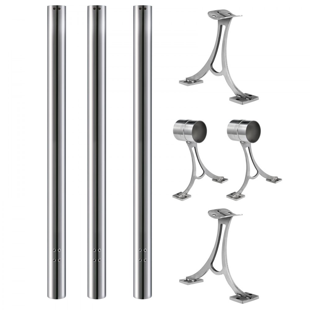 VEVOR 2''OD Bar Foot Rail Kit 9FT Length Solid Bar Mount Foot Rail Kit,Brushed Stainless Steel Tubing,Bar Foot Rail Tubing Kit for Floor,Bar Foot Rest w/2 Floor Mount Brackets & 2 Flat End Caps